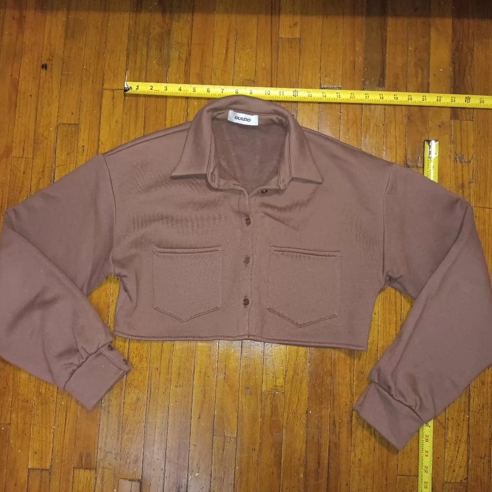 Guizio Brown Cropped Button-up Jacket